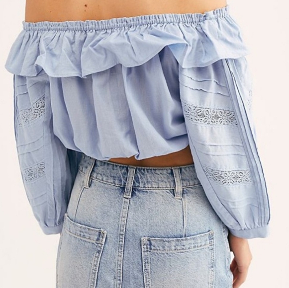 Free People Off-Shoulder Blue Top